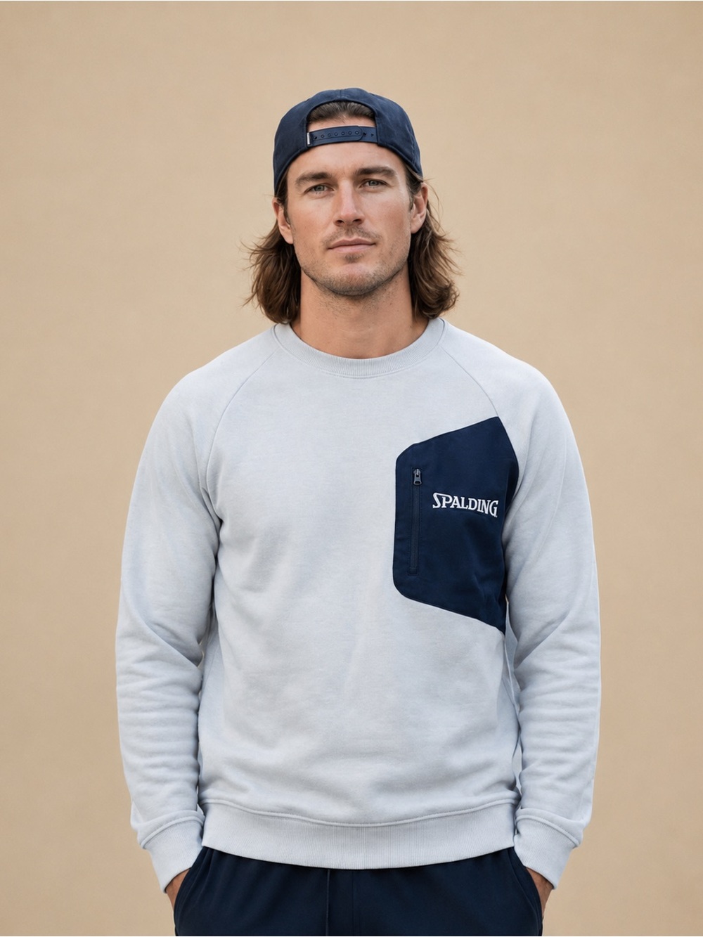 NWT Spalding Men's Gray Sweater with Navy Accent